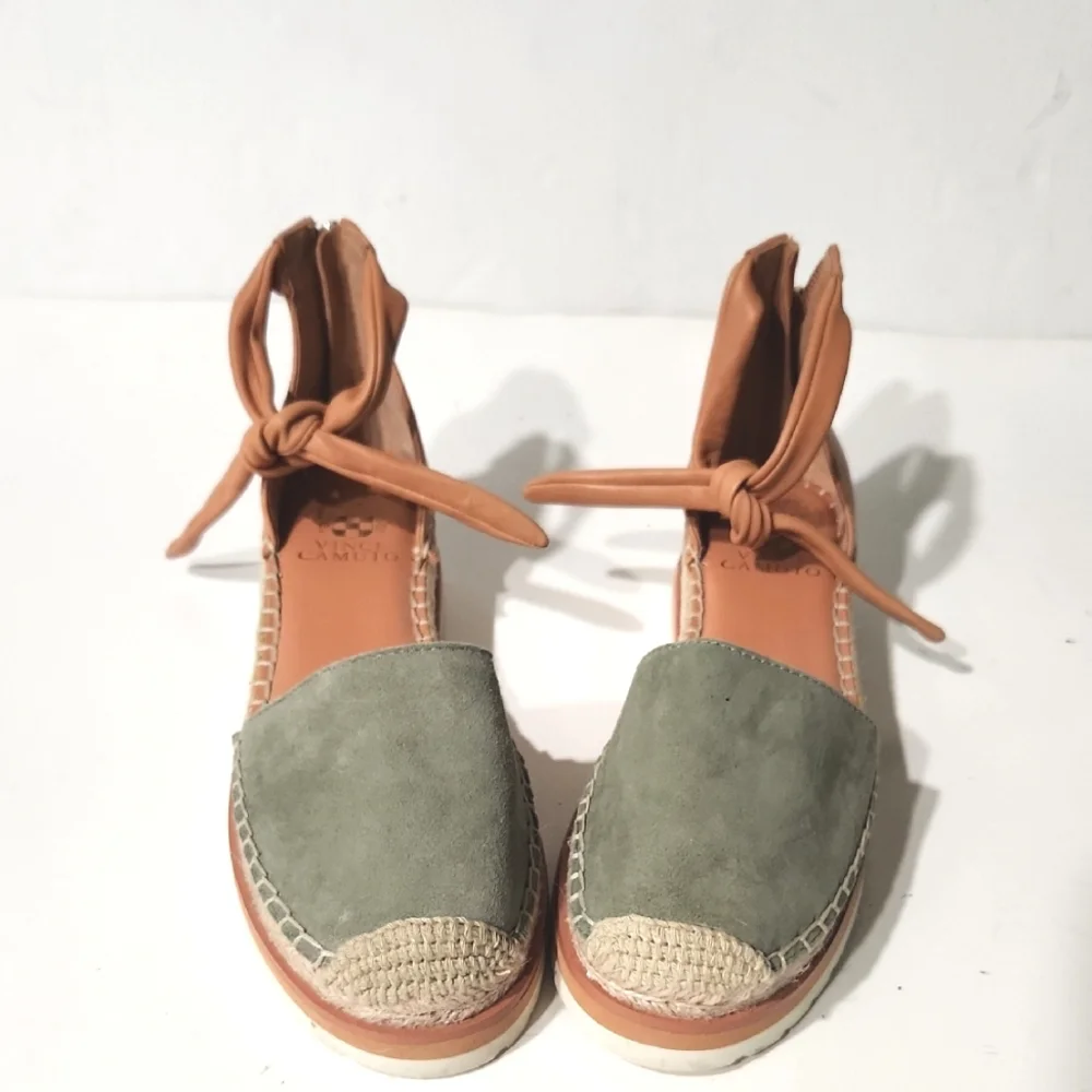 Vince Camuto Binadee Leather Platform Espadrilles Olive Size 6M EUC!!